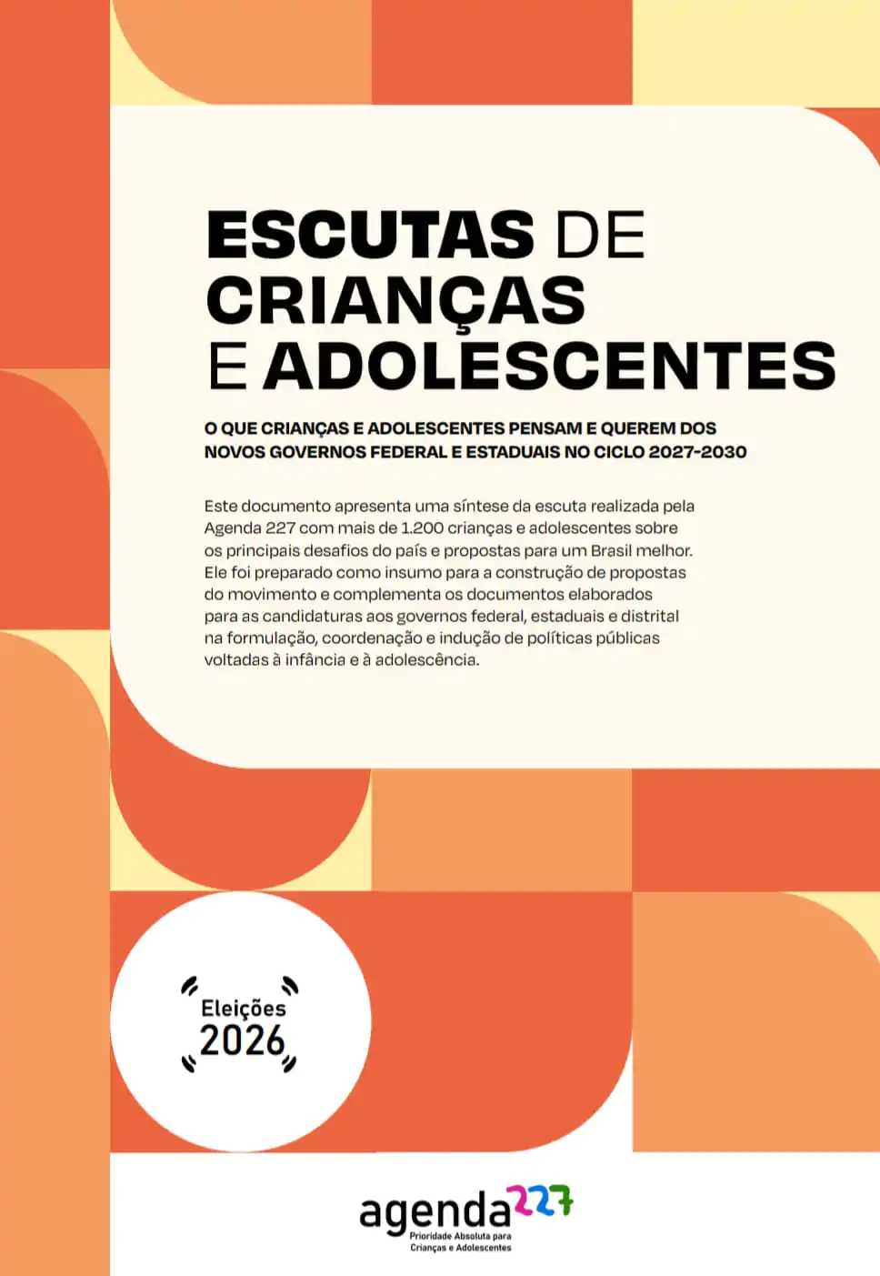 Capa do documento: Eleições 2026 — Síntese da escuta realizada com crianças e adolescentes